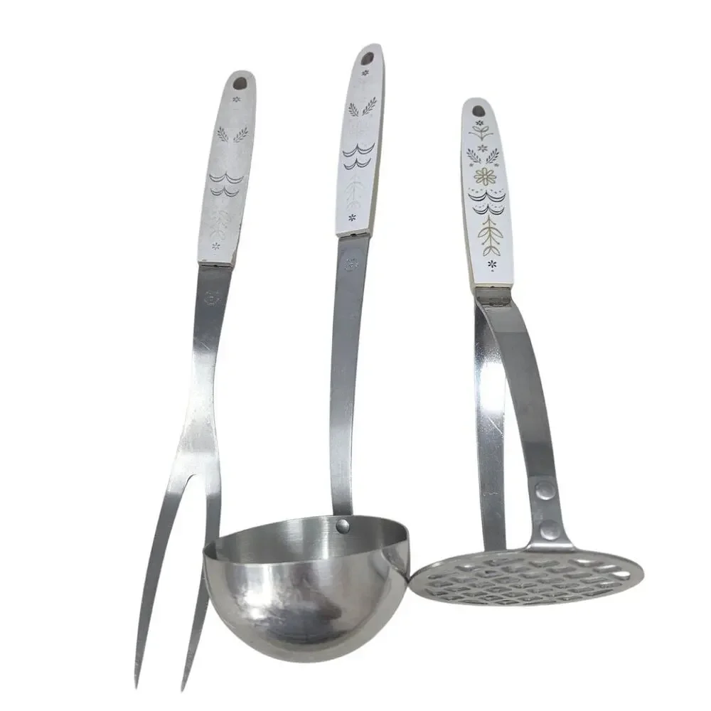 Vintage Flint Arrowhead 3 Kitchen Utensils Stainless US Made Ladle Fork Masher